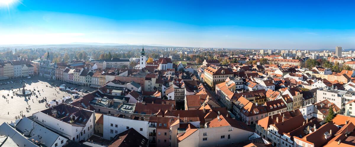 Rooftops Of The City Of Budweis (Ceske Budejovice) In The Czech Republic