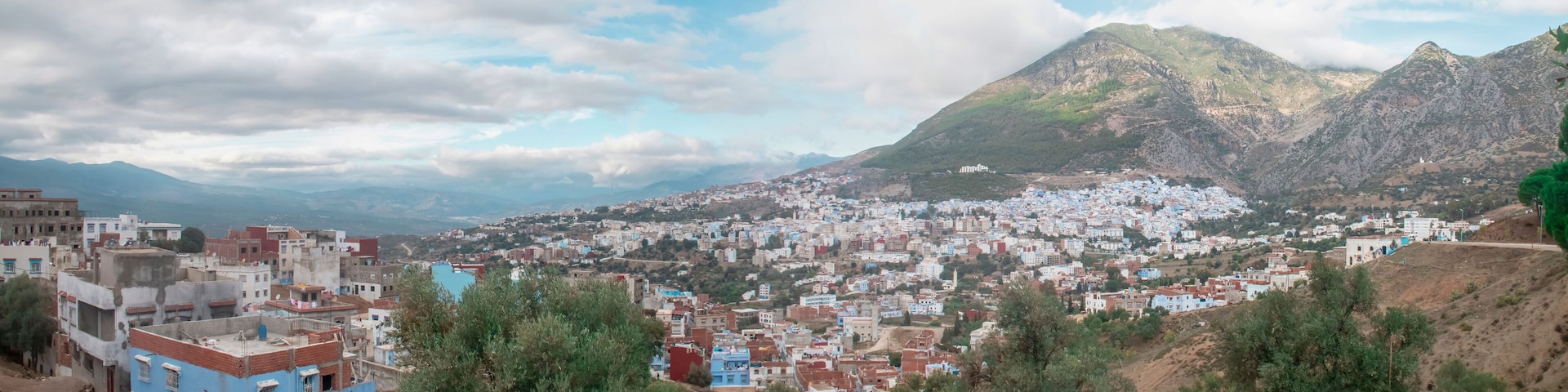 Panoramic view of the village of Chefchaouen, or Chaouen, a picturesque village in the Tangier-Tetouan region, visited by tourists from all over the world, located in northern Morocco