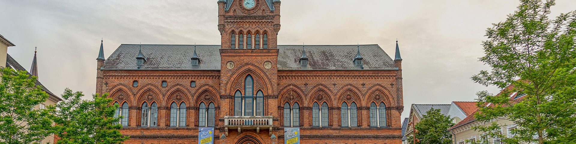 Vejle townhall with banners for Tour de France