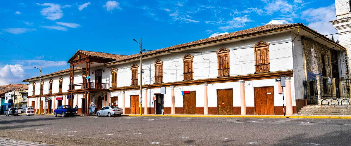 Town hall on Plaza de Armas in Jauja, the region of Junin in Peru