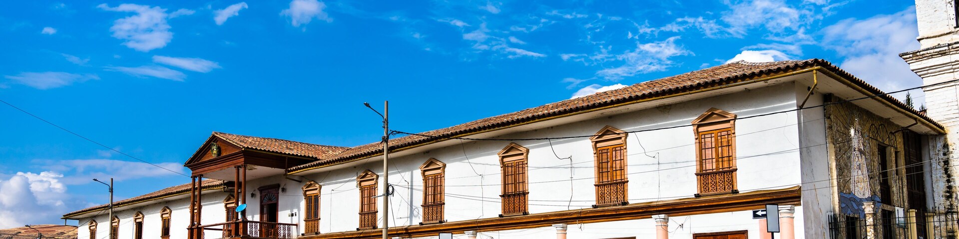 Town hall on Plaza de Armas in Jauja, the region of Junin in Peru
