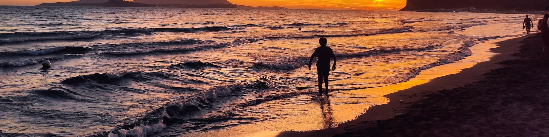 Child Silhouette Running Shoreline Golden Sunset Naples Gulf Mediterranean Beach