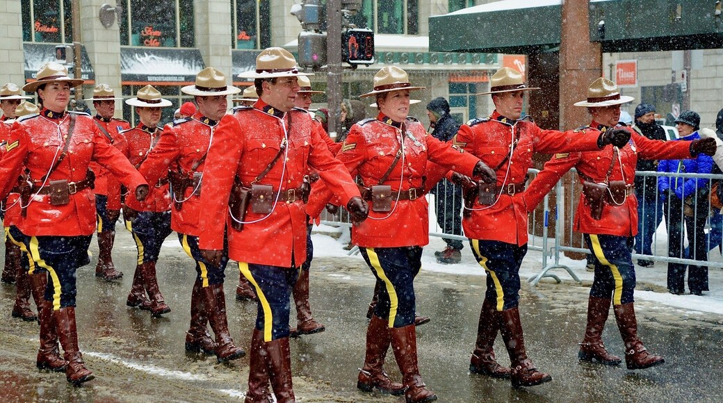 Royal Canadian Mounted Polices match in the snow during St. Patrick Day’s parade in Quebec City. This City has a large population of Irish.
#Canada #Quebec #QuebecCity #StPatrickDay #parade #snow #red #police #RCMP