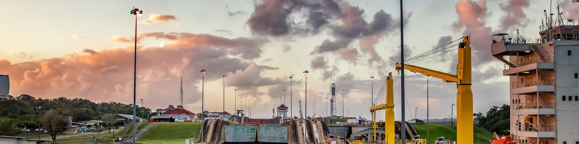 Panama Canal on boat looking forward
