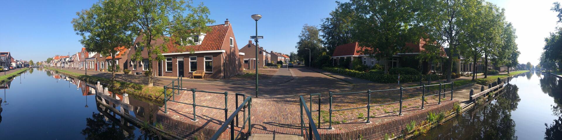 Panorama from a bridge over the canal in Gorredijk