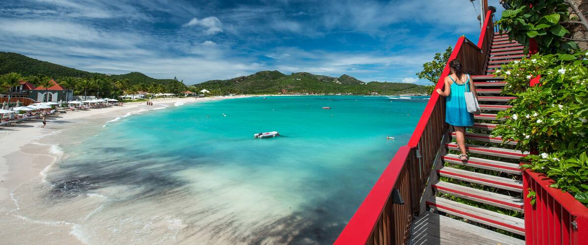 Woman at St Barth Island, Caribbean sea