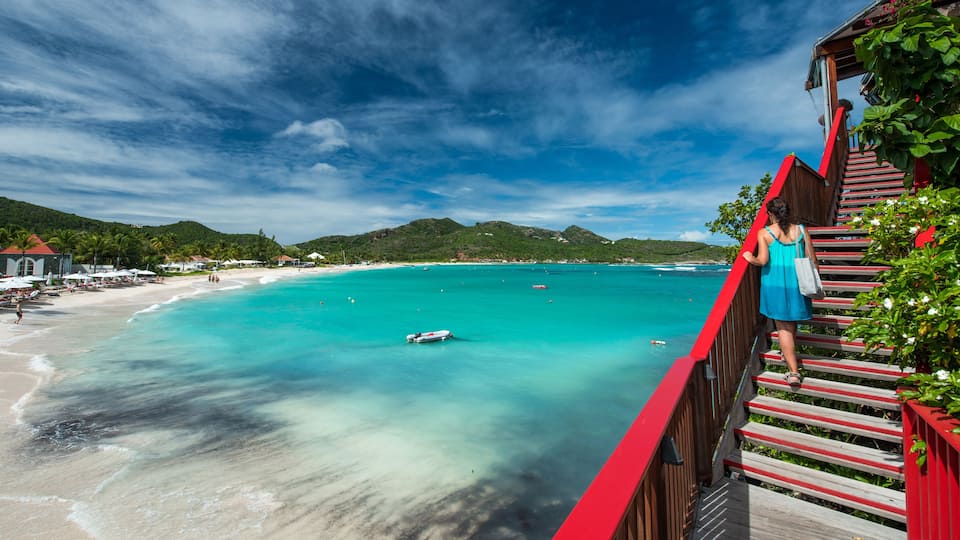 Woman at St Barth Island, Caribbean sea