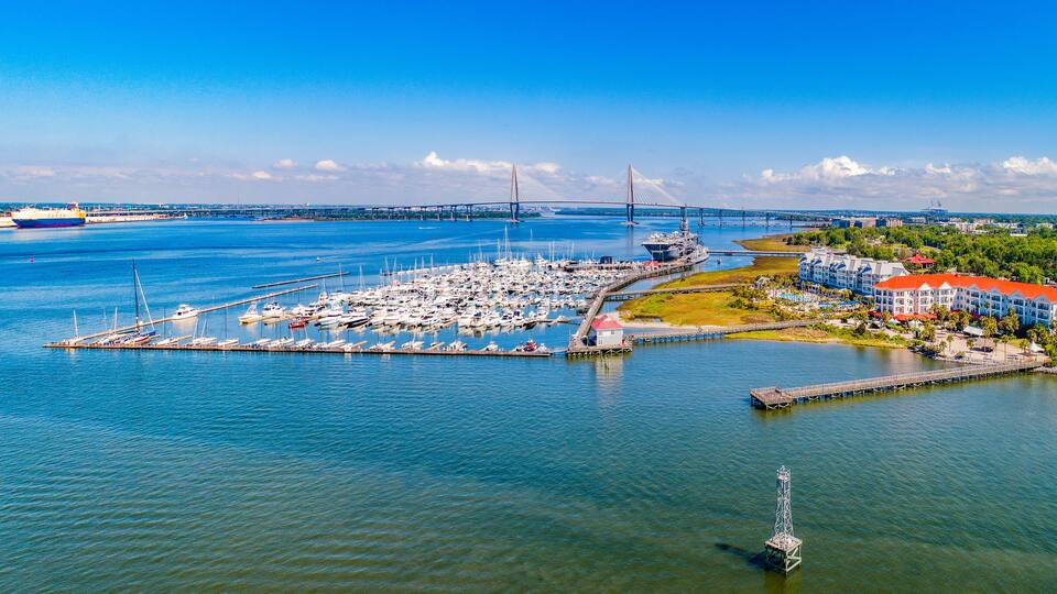Charleston Harbor Aerial in Charleston, South Carolina, USA