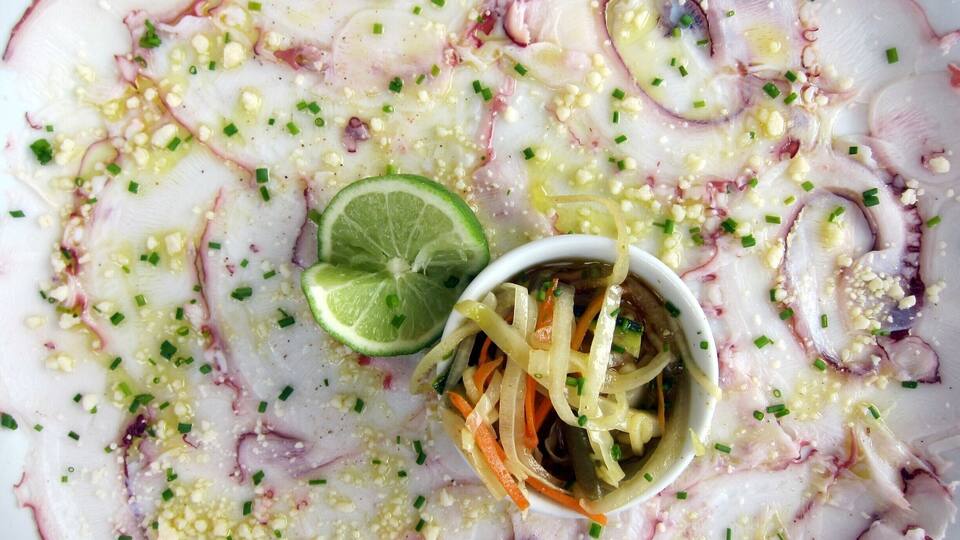 Without question, of of the best meals of my life...Japanese Octopus Carpaccio at La Plage in St. Barths. WOW. #restaurant #food #travel #stbarths #welovetoexplore