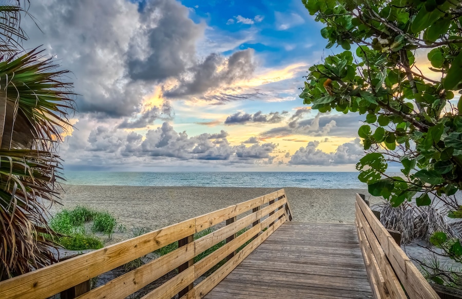 Boardwalk to Venice beach on the Gulf of America formerly the Gulf of Mexico in Venice FLorida USA