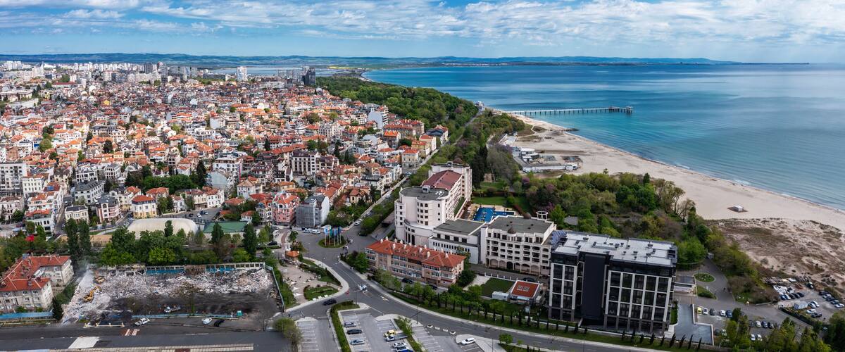 Aerial panorama to town of Burgas, Bulgaria