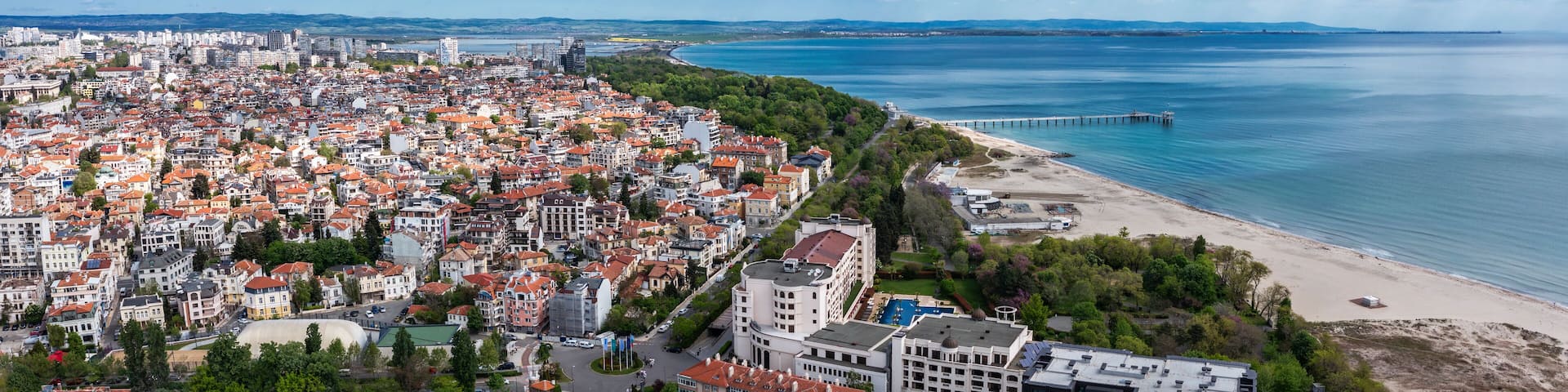 Aerial panorama to town of Burgas, Bulgaria