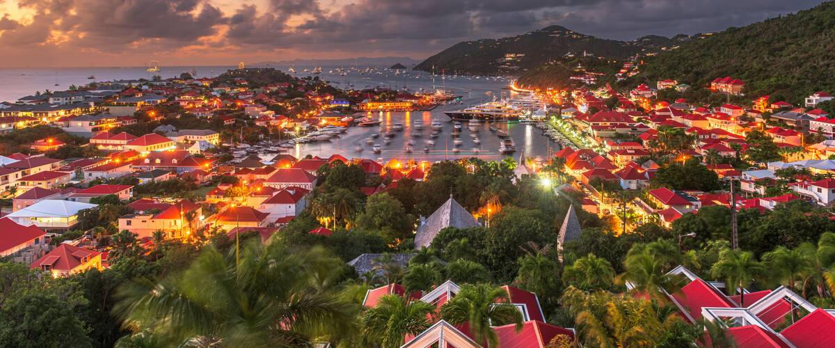 Gustavia, Saint Barthelemy skyline and harbor in the West Indies of the Caribbean
