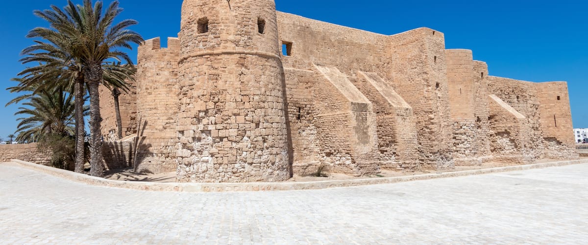 Medieval fortress Bordj El Kebir at Mediterranean coast of Tunisia near Houmt El Souk town. Djerba island.