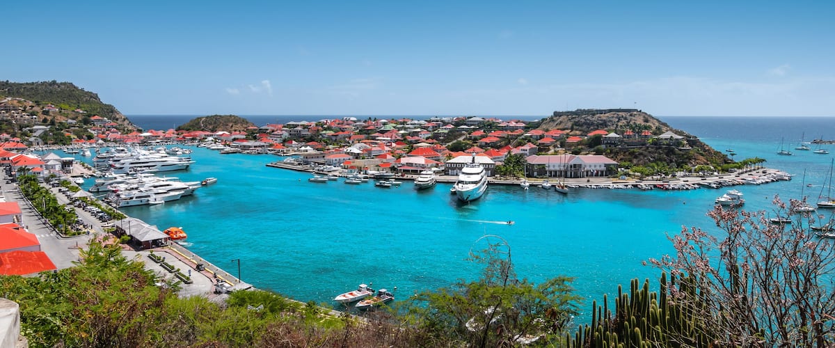 Panoramic harbor view of Gustavia, Saint Barthelemy.