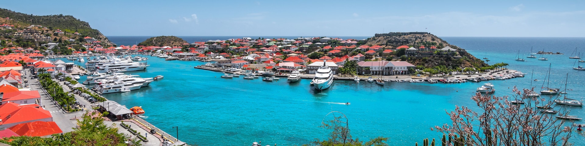 Panoramic harbor view of Gustavia, Saint Barthelemy.