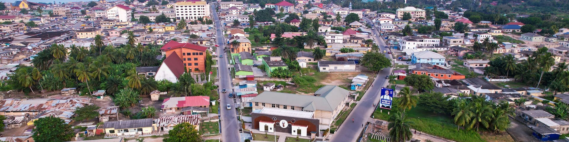 Aerial shot of Winneba Township, Ghana West Africa