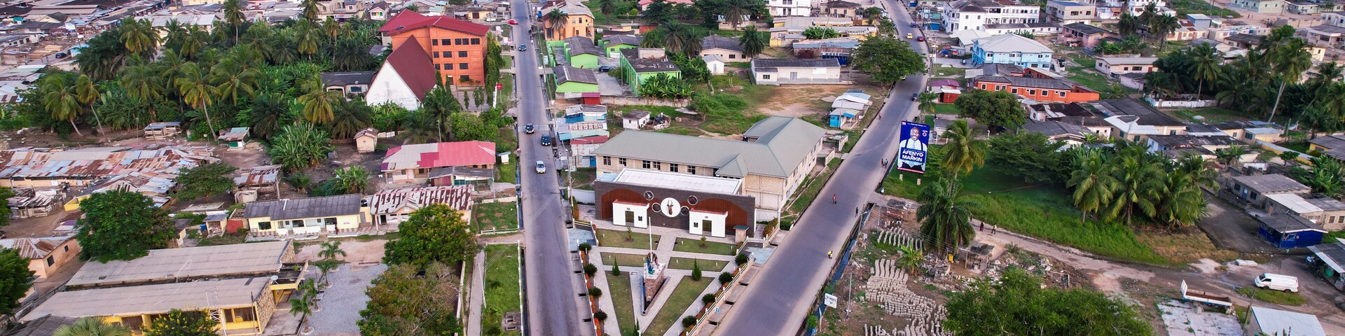 Aerial shot of Winneba Township, Ghana West Africa