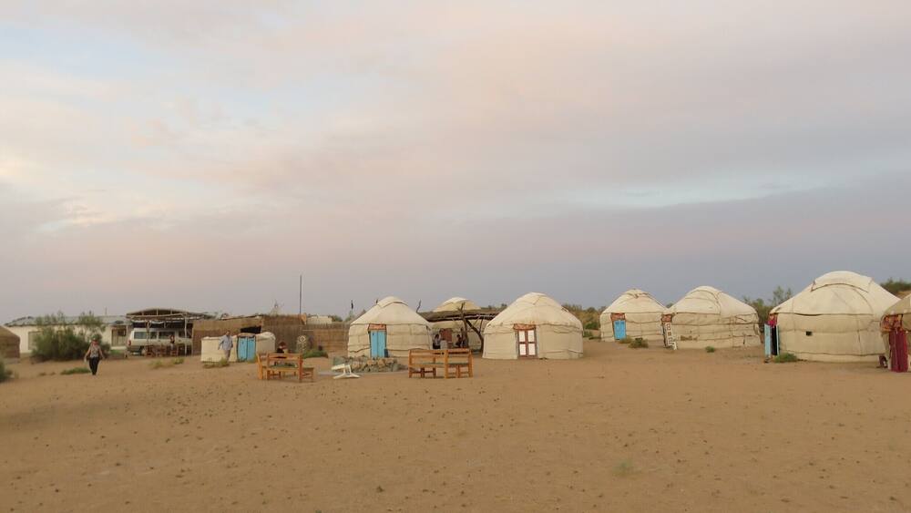 I had it noted as Nurata Desert, while this marker appears to be a nearby town. We were well over towards to the lake to the north. The yurts are not unlike the gers from where I live in Mongolia, although the small differences are many. The desert gets cooler at night but the yurts stayed way too hot. #colorful