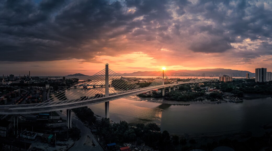 Perai River Bridge and cityscape, Perai, Penang, Malaysia