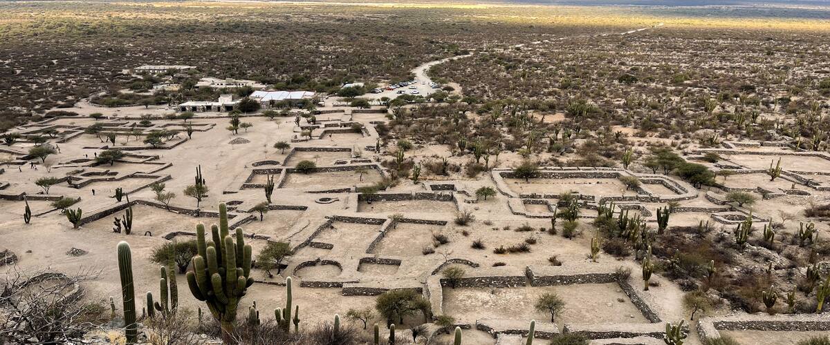 Aerial view of the archaeological site of the Quilmes Ruins.