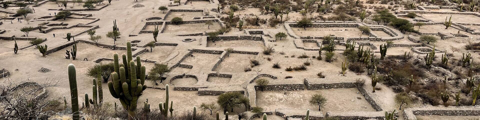 Aerial view of the archaeological site of the Quilmes Ruins.