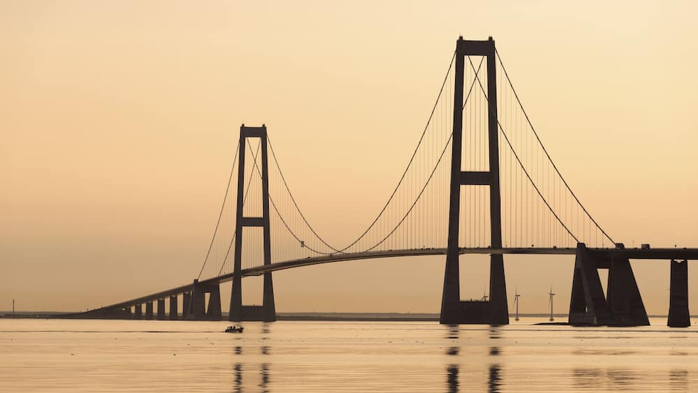 Great Belt Bridge, evening, Storebæltsbroen, Great Belt Strait, Korsør, Slagelse Municipality, Denmark, Europe