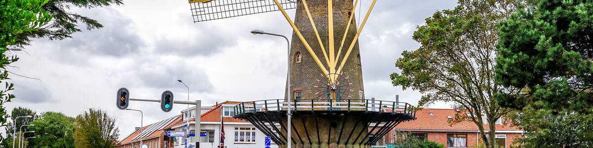 dutch windmill in the country.
Flour mill De Vier Winden.
municipality of Monster, South Holland, Westland, Netherlands, Europe