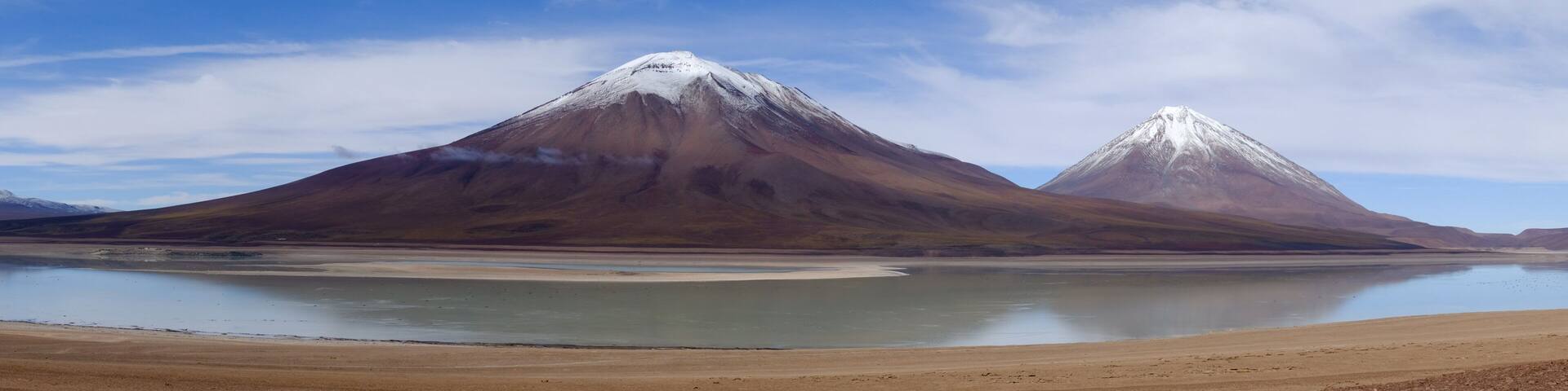 Green Lagoon (Laguna Verde) is a highly concentrated salt lake located in the Eduardo Avaroa Andean Fauna National Park at the foot of the Licancabur volcano, Sur Lipez Province, Bolivia