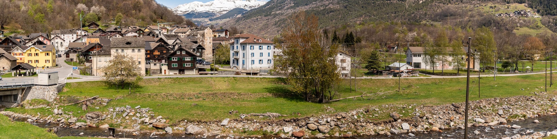 View of the small village Chironico, is a fraction of the municipality of Faido, in the Canton of Ticino, district of Leventina, Switzerland