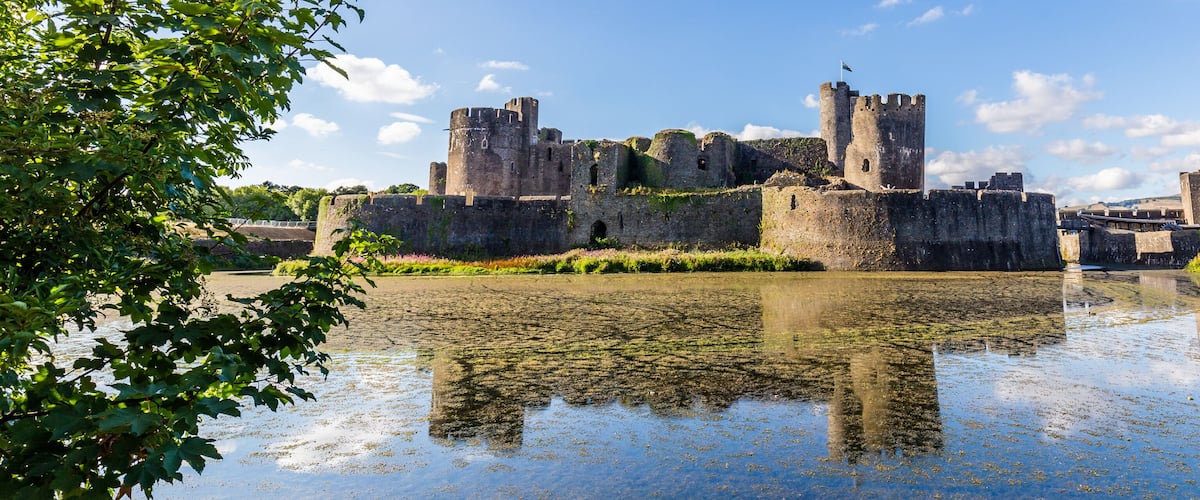 Caerphilly Castle in Caerphilly near Cardiff, Wales, UK