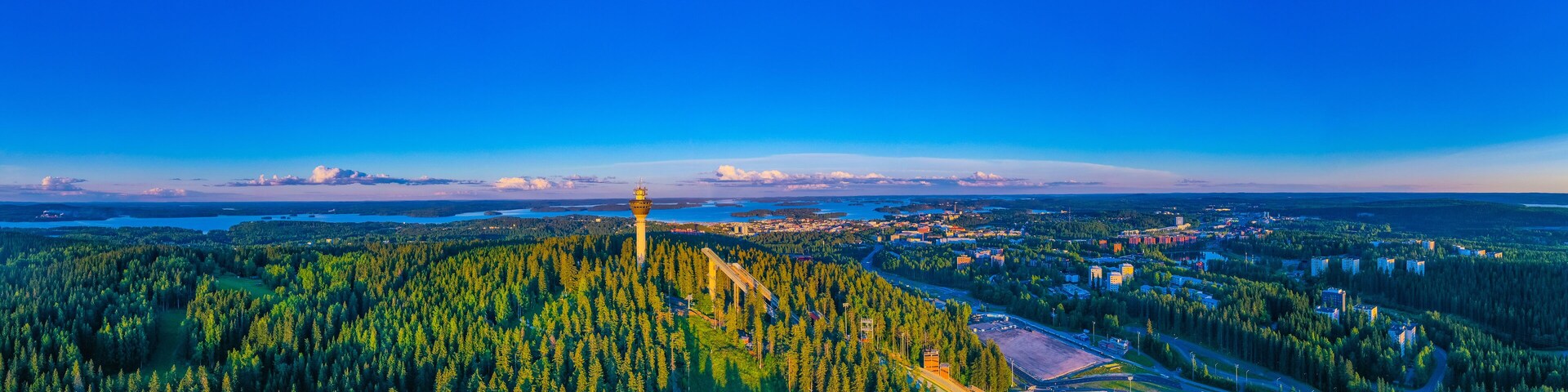 Puijo tower and Ski jumping sport complex in Finnish town Kuopio