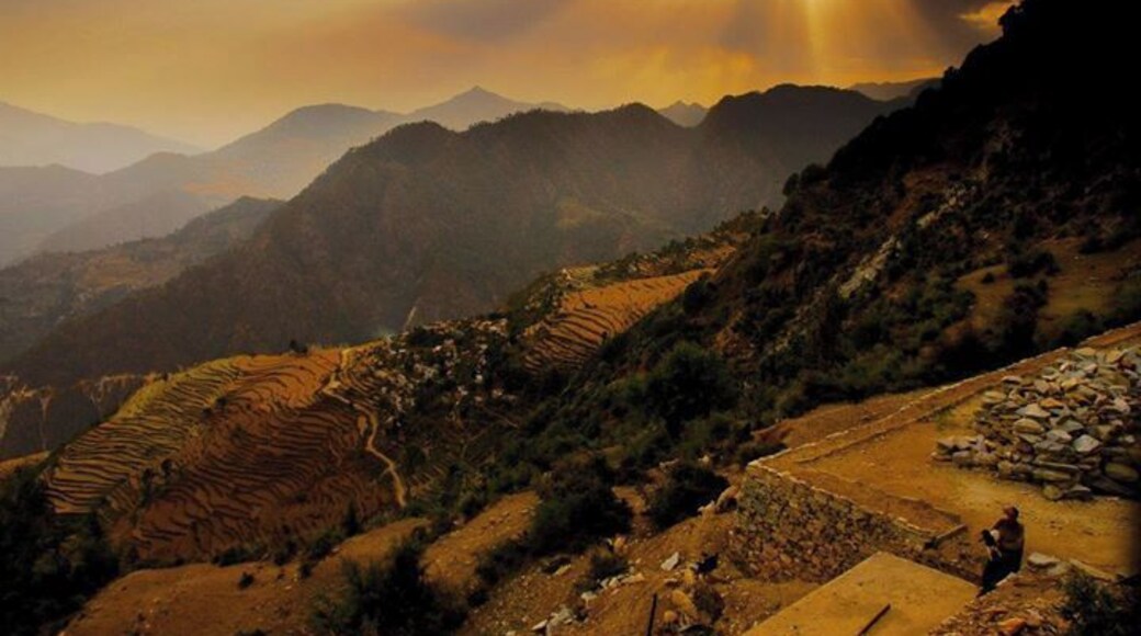 God beams grace the landscape - village of Guniyala Khal, Uttarakhand, India...
