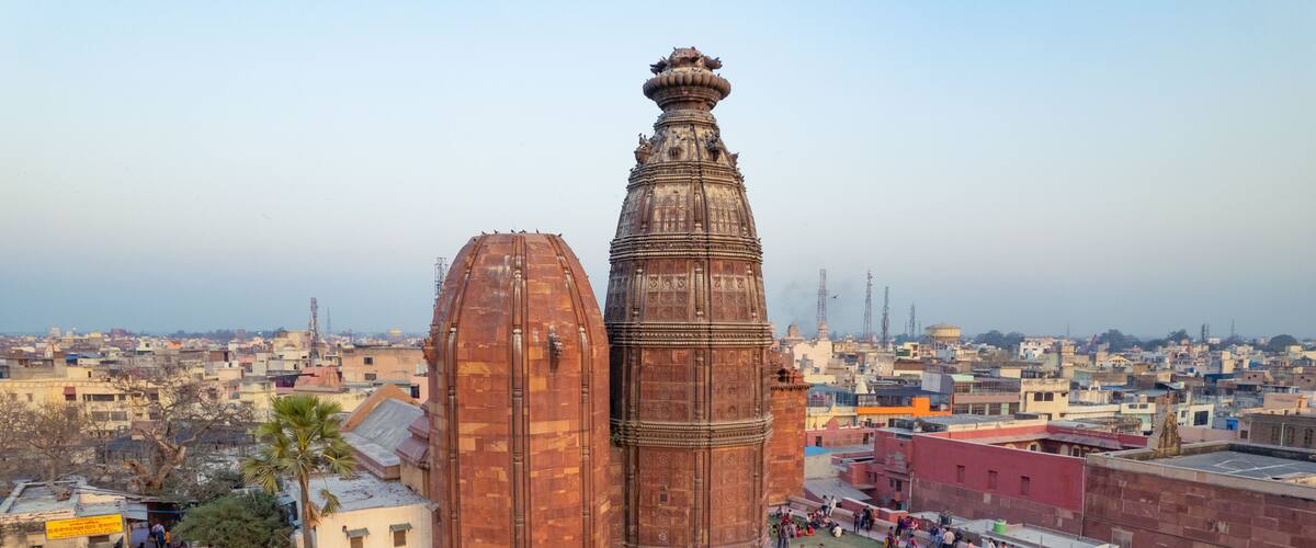 Aerial view of Shri Radha Madan Mohan Ji Temple located in Vrindavan, Uttar Pradesh, India