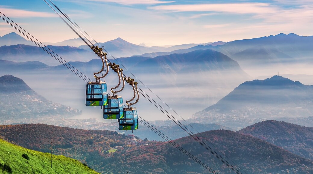 View to Lugano city, San Salvatore mountain and Lugano lake from Monte Lema, Canton Ticino, Switzerland