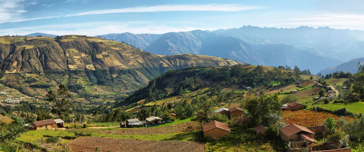 Views of houses and terraced fields in Ancash province, Peru