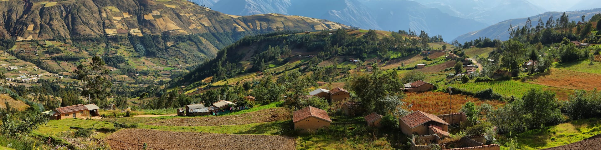 Views of houses and terraced fields in Ancash province, Peru
