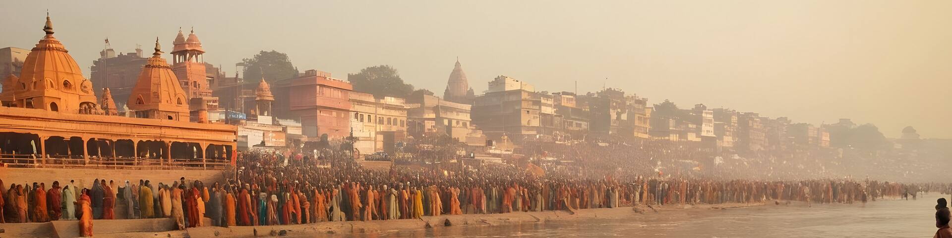 A tranquil scene of pilgrims immersing themselves in the Ganges River during the Kumbh Mela, reflecting the profound spirituality and devotion of the event.