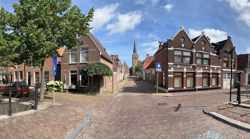 Panorama from a canal and architecture in the old city of Franeker