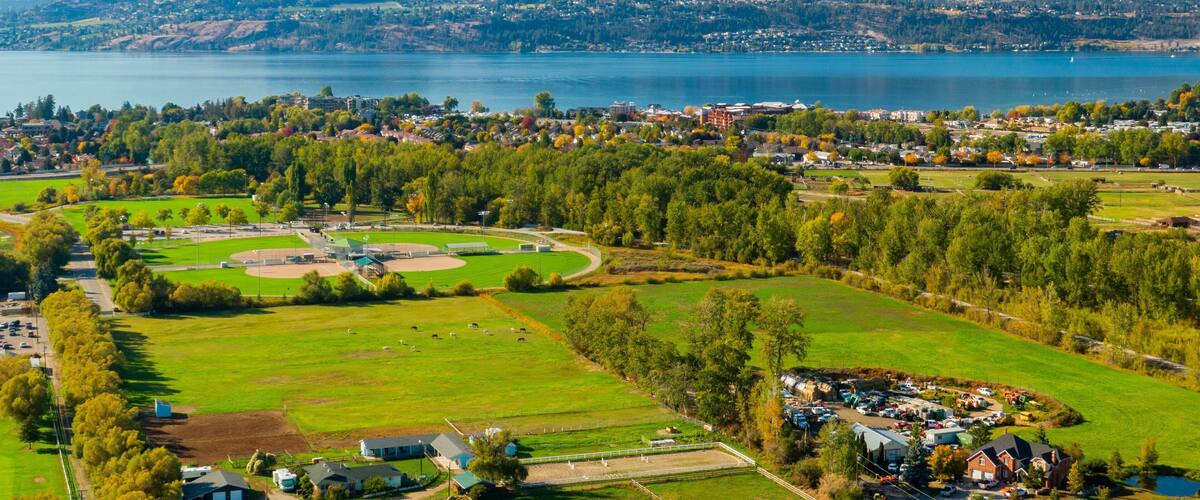 Regional District of Central Okanagan which includes landscape views, farmland and a lake or waterhole
