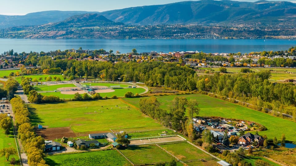 Regional District of Central Okanagan which includes landscape views, farmland and a lake or waterhole