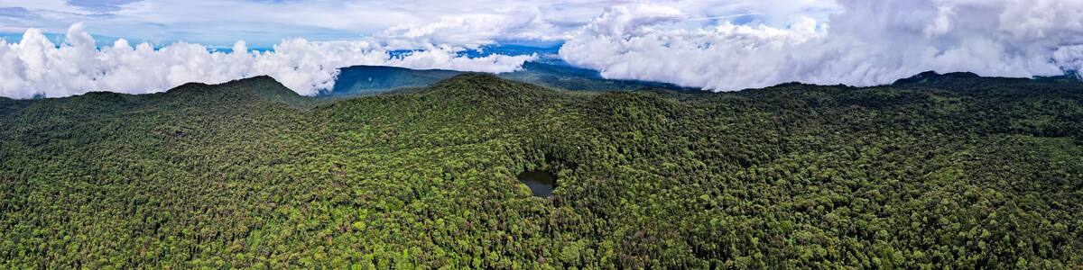Beautiful aerial view of the Barva Volcano in the Braulio Carrillo National Park, its dens rain forest in Costa Rica