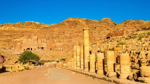 The Colonnaded street and the Royal Tombs at Petra