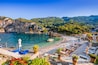 Corfu, Greece. Agios Petros Beach in the village of Paleokastritsa.