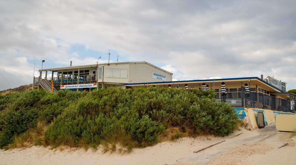 Normanville Beach featuring a coastal town and a sandy beach