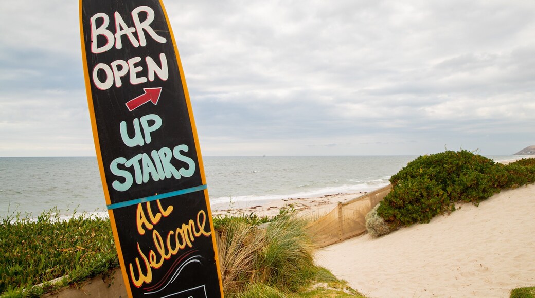 Normanville Beach featuring general coastal views and signage