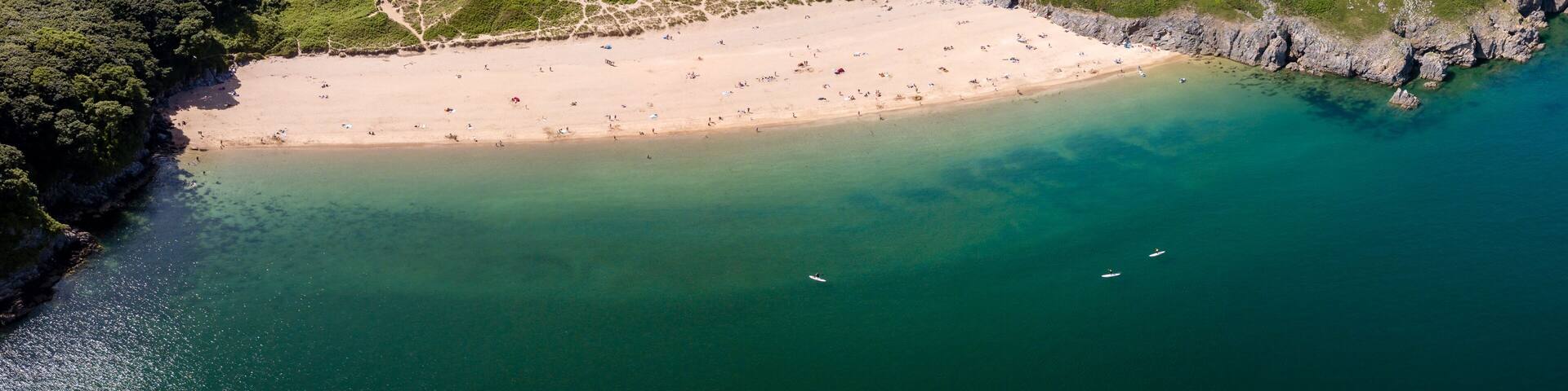 A beautiful, wide, sandy beach (Barafundle Bay, West Wales, UK)