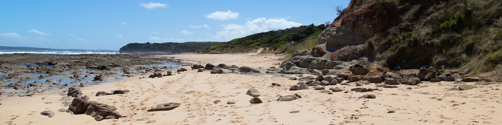 Landscape of Kilcunda Beach with footprints, Australia, Shutterstock ID 1300966735, Purchase Order: -