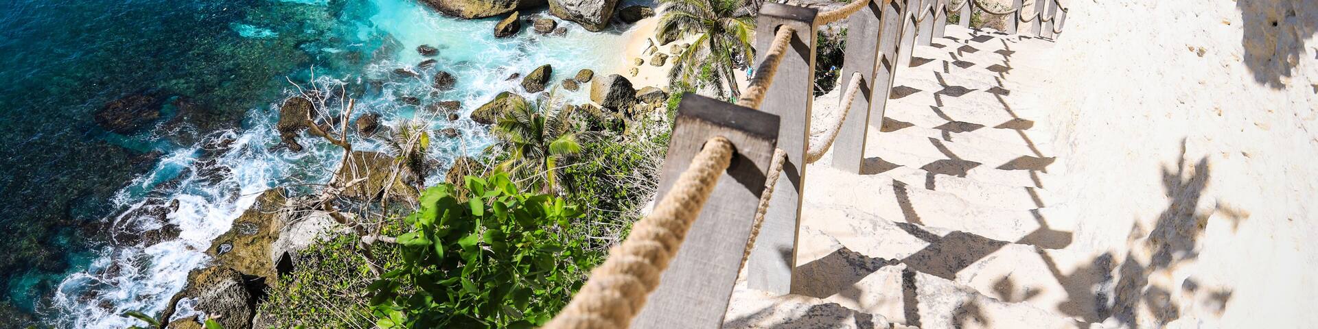 Stairway to Heaven at Diamond beach in Nusa penida island, Bali in Indonesia.