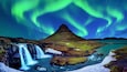 Northern Light, Aurora borealis at Kirkjufell in Iceland. Kirkjufell mountains in winter.